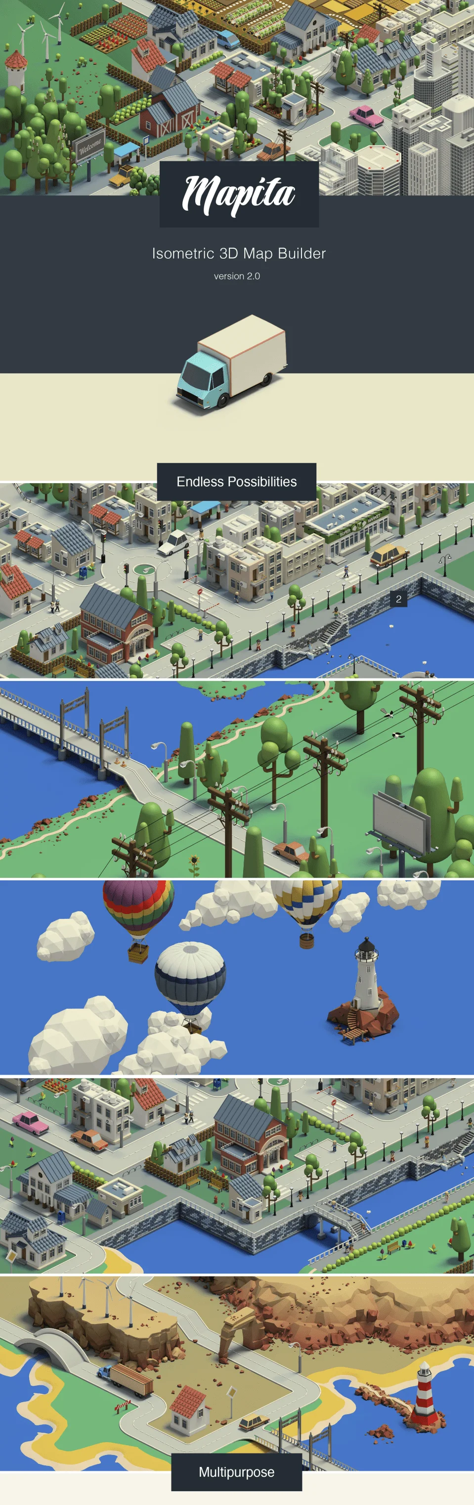 高端等轴3D立体地图元素PNG合集