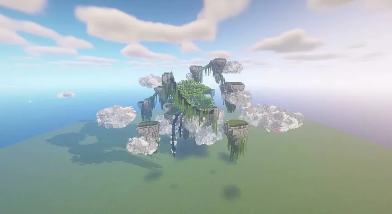 我的世界云树大厅100方块浮空主城建筑地图测评