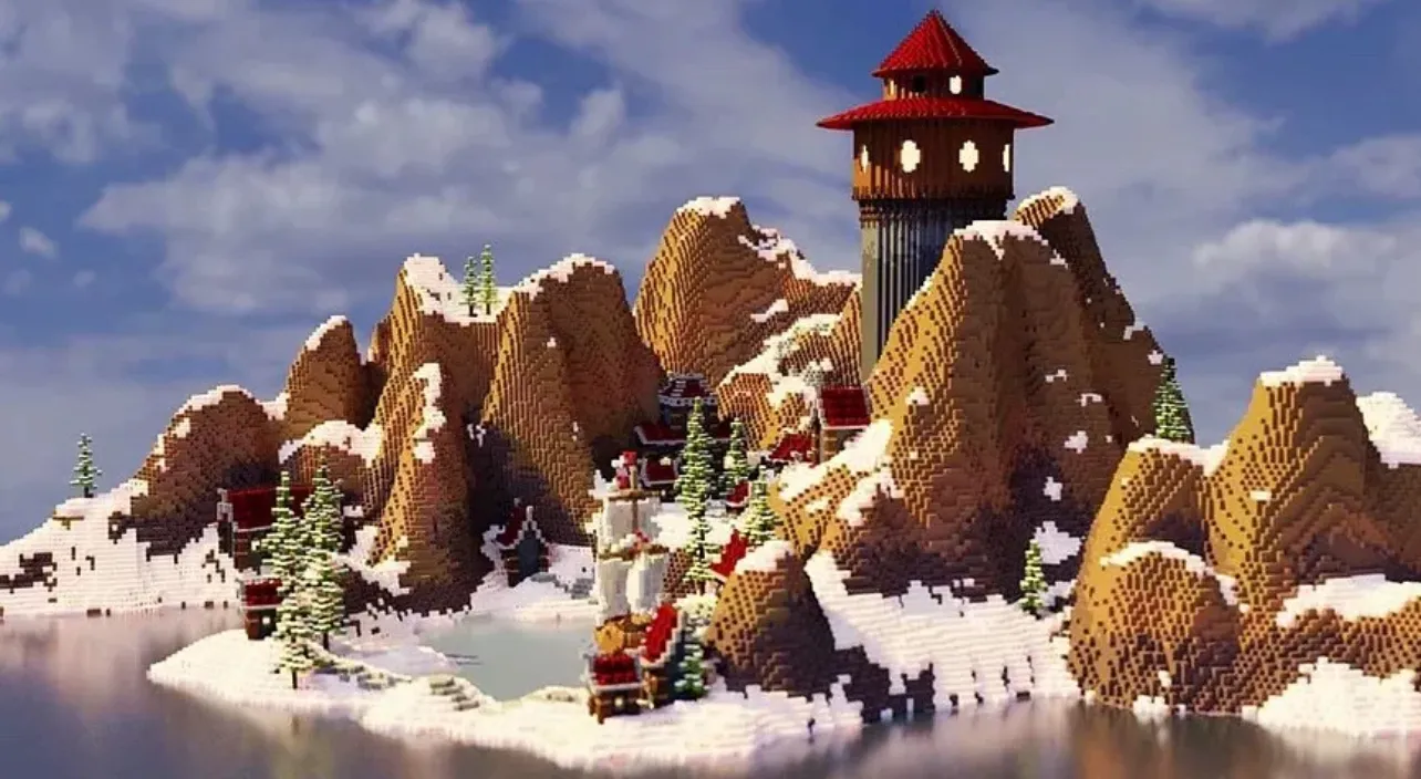 红雪山冬季仙境地图大厅场景